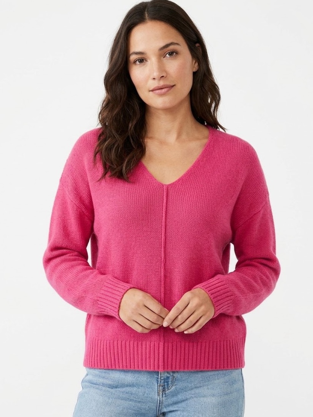 LOFT Hot Pink V-Neck Wool Blend Knit Sweater Size Small